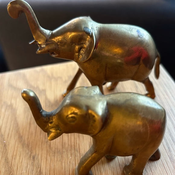 Vintage Brass Elephants With Trunks Up - Good Fortune - Picture 3 of 6
